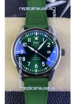 IWC Pilot MARK Series IW328205 1:1 Mirror Swiss Replica Watch in Green Dial Rubber Strap