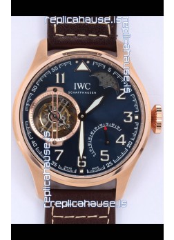 IWC Portuguese Genuine Swiss Tourbillon Movement Rose Gold Watch in Blue Dial 
