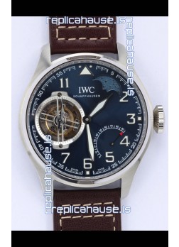IWC Portuguese Genuine Swiss Tourbillon Movement Steel Watch in Blue Dial 
