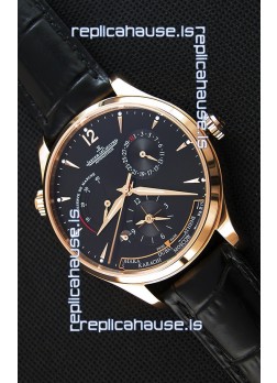 Jaeger LeCoultre Master Geographic Power Reserve Pink Gold Black Dial Swiss Replica Watch 