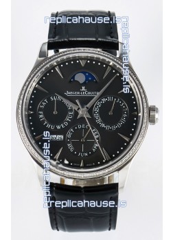 Jaeger LeCoultre Super Clone Master Ultra-Thin Perpetual Calendar Grey Dial Diamonds Watch