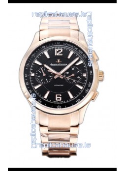 Jaeger LeCoultre Polaris Chronograph Rose Gold Casing Black Dial Swiss Replica Watch 
