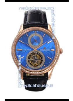 Jaeger LeCoultre Master Ultra-Thin Tourbillon Blue Dial Rose Gold Casing Watch 