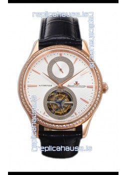 Jaeger LeCoultre Master Ultra-Thin Tourbillon White Dial Rose Gold Casing Watch 