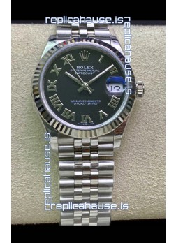 Rolex Datejust 31MM ETA-2671 Movement Swiss Replica in 904L Steel in Black Roman Dial