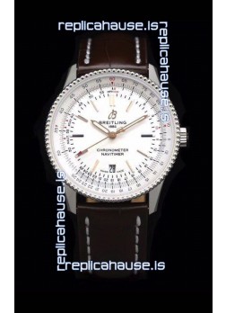 Breitling Navitimer 1 Automatic Swiss Replica Watch in White Dial - Leather Strap