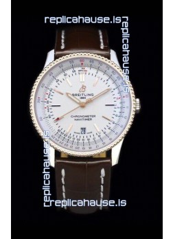 Breitling Navitimer 1 Automatic Swiss Replica Watch in White Dial Rose Gold Bezel
