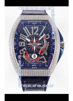 Franck Muller Vanguard KOI V45 YT SC DT AC BL KOI 2 Diamonds Embedded Swiss Replica Watch 