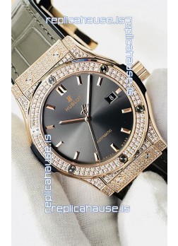 Hublot Classic Fusion Diamonds Rose Gold Grey Dial Swiss Replica Watch 1:1 Mirror Quality 
