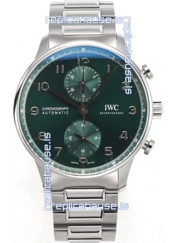 IWC Portuguese Chronograph Swiss Replica Watch in Steel Case Green Dial - 1:1 Mirror Replica Edition