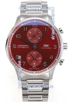 IWC Portuguese Chronograph Swiss Replica Watch in Steel Case Maroon Dial - 1:1 Mirror Replica Edition