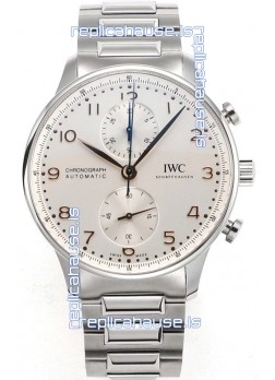 IWC Portuguese Chronograph Swiss Replica Watch in Steel Case Steel White Dial - 1:1 Mirror Replica Edition