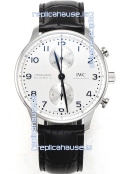 IWC Portuguese Chronograph Swiss Replica Watch in Steel Case White Dial - 1:1 Mirror Replica Edition