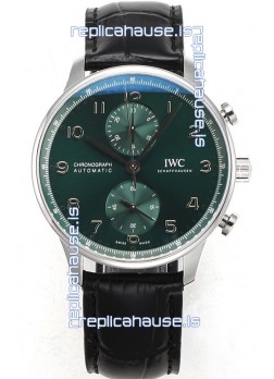 IWC Portuguese Chronograph Swiss Replica Watch in Steel Case Green Dial - 1:1 Mirror Replica Edition