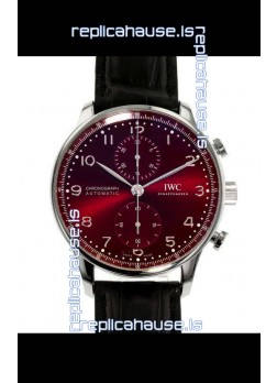 IWC Portuguese Chronograph Swiss Replica Watch in Steel Case Maroon Dial - 1:1 Mirror Replica Edition