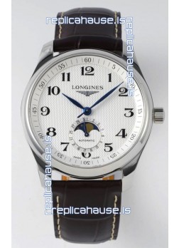 Longines Master Collection Automatic Moonphase White Dial Swiss Replica Watch Leather Strap