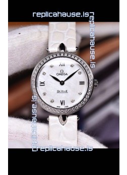 Omega De Ville Prestige Dewdrop Edition Swiss Quartz Watch in White Dial and Strap