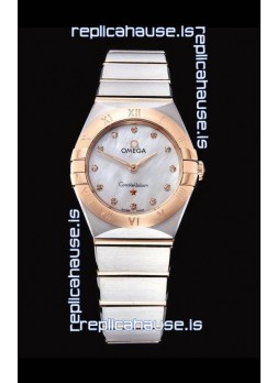 Omega Constellation Ladies Swiss Quartz 1:1 Mirror Replica - Two Tone Casing in White Pearl Dial