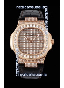 Patek Philippe Nautilus 5711/R Swiss Replica Watch 1:1 Mirror Replica in Rose Gold Diamonds Casing