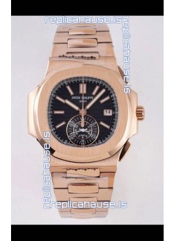 Patek Philippe Nautilus 5980/R Rose Gold 904L Steel Case in Black Dial - 1:1 Mirror Replica