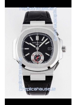 Patek Philippe Nautilus 5980/1A 904L Steel Case in Black Dial Leather Strap - 1:1 Mirror Replica