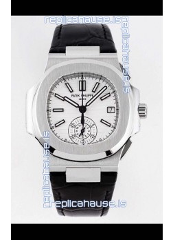 Patek Philippe Nautilus 5980/1A 904L Steel Case in White Dial Leather Strap - 1:1 Mirror Replica