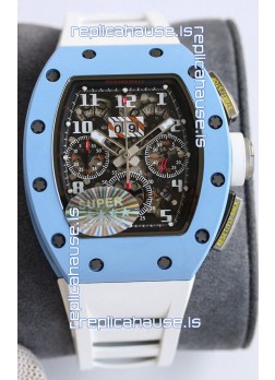 Richard Mille RM011 Blue Ceramic Casin White Rubber Strap 1:1 Mirror Swiss Replica Watch 