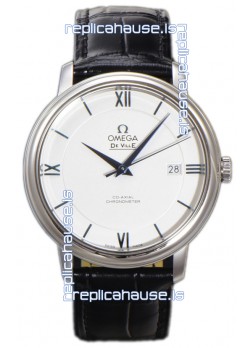 Omega De-Ville Annual Co-Axial Swiss Replica Watch 1:1 Mirror Edition in White Dial 39.5MM