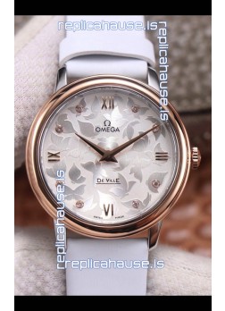 Omega De Ville Floral Dial Swiss Quartz Movement in Two Tone Casing - Steel Dial