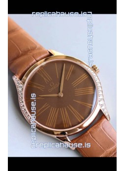 Omega De Ville Tresor Edition Swiss Quartz Watch 36MM Rose Gold Casing Brown Dial
