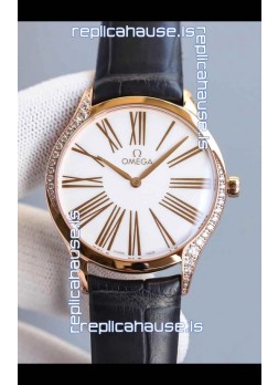Omega De Ville Tresor Edition Swiss Quartz Watch 36MM Rose Gold Casing White Dial