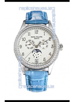 Patek Philippe Complications 4948G Annual Calendar Moonphase White Dial White Gold Swiss Replica 