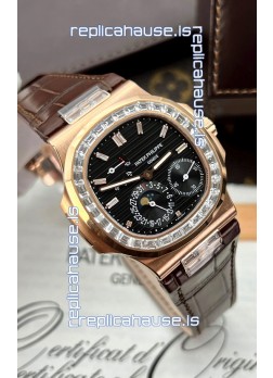 Patek Philippe Nautilus 5712R 1:1 Quality Swiss Replica Watch in Black Dial Brown Strap