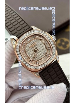 Patek Philippe Aquanaut 5062/450R-001 Rose Gold Diamonds Paved Swiss Replica Watch 