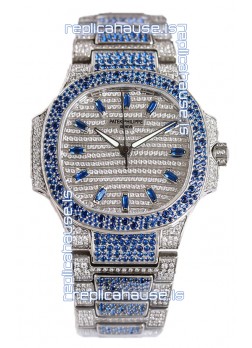 Patek Philippe Nautilus 7118R 35MM 1:1 Blue Diamonds Paved Watch in Steel Casing 