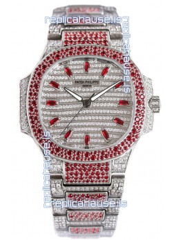 Patek Philippe Nautilus 7118R 35MM 1:1 Red Diamonds Paved Watch in Steel Casing 