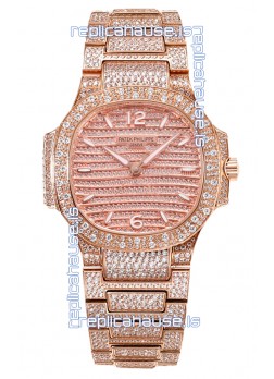 Patek Philippe Nautilus 7118R 35MM 1:1 Diamonds Paved Watch in Rose Gold Casing