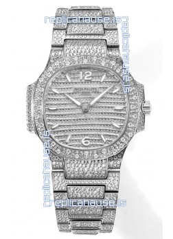 Patek Philippe Nautilus 7118R 35MM 1:1 Diamonds Paved Watch in Steel Casing 