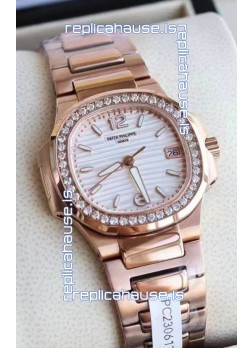 Patek Philippe Nautilus 7010/1GR-011 32MM 1:1 Mirror Replica - Genuine Diamonds on Bezel 
