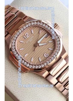 Patek Philippe Nautilus 7010/1GR-012 32MM 1:1 Mirror Replica - Genuine Diamonds on Bezel 