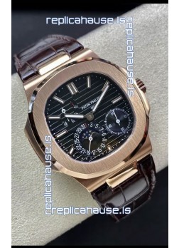 Patek Philippe Nautilus 5712/R 1:1 Quality Swiss Replica Watch in Brown Dial Leather Strap