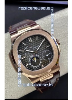 Patek Philippe Nautilus 5712/R 1:1 Quality Swiss Replica Watch in Brown Dial Leather Strap