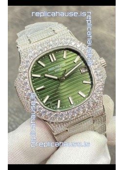 Patek Philippe Super Clone Nautilus 5711/1A-014 Diamonds Paved Edition Green Dial