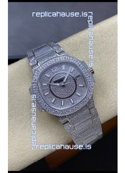 Patek Philippe Nautilus 7010 Diamonds Paved Stainless Steel 32MM 1:1 Mirror Replica - Genuine Diamonds