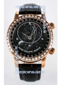 Patek Philippe 6104R Grand Complications Superclone Watch in Rose Gold - Diamonds Bezel 