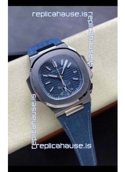 Patek Philippe Nautilus 5980/60G-001 904L Steel Case in Blue Dial Fabric Strap - 1:1 Mirror Replica