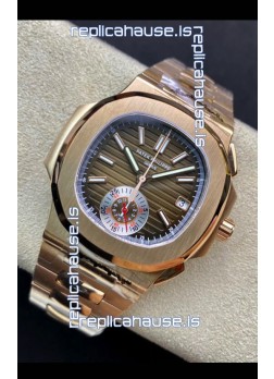 Patek Philippe Nautilus 5980/R Chronograph Rose Gold on 904L Steel Case in Brown Dial - 1:1 Mirror Replica