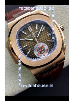 Patek Philippe Nautilus 5980/R Chronograph Rose Gold on 904L Steel Case in Brown Dial - 1:1 Mirror Replica
