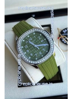 Patek Philippe Aquanaut 5267 Swiss Replica Green Dial in Stainless Steel Diamonds Bezel 38.5MM
