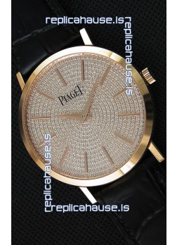 Piaget Altiplano G0A36128 Paved Diam Dial Swiss Quartz Replica Watch in Pink Gold Case